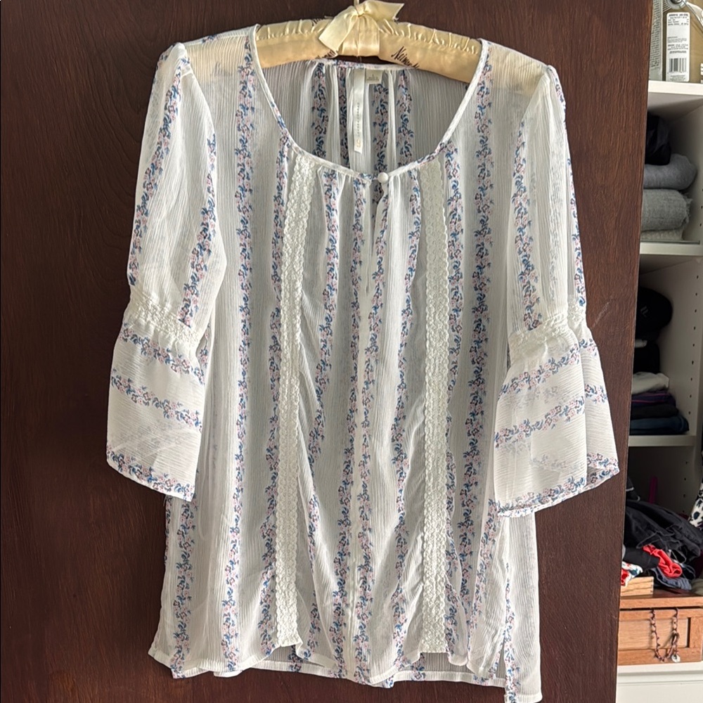 Floral Striped White Blouse